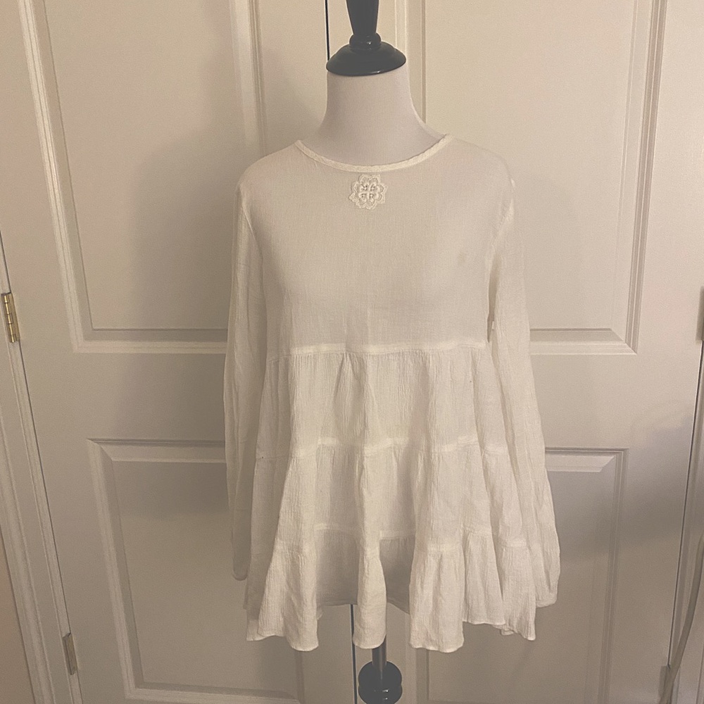 White Flow Babydoll Long Sleeve Top